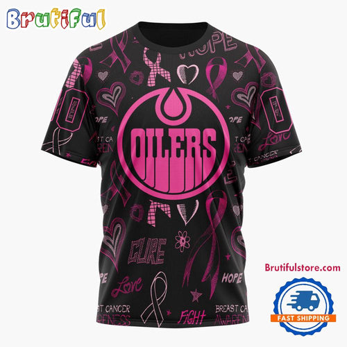 NHL Edmonton Oilers Special Pink Breast Cancer Awareness New Design T Shirt