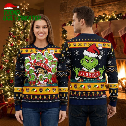 NHL Florida Panthers Ugly Sweater 12 Expressions Of Grinch During The Christmas Season Sweater