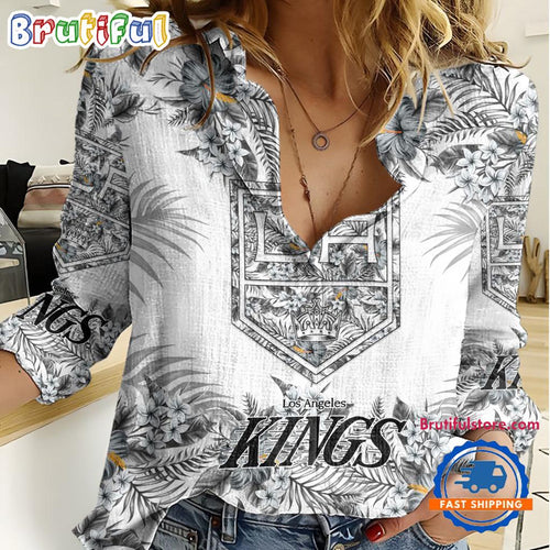 NHL Los Angeles Kings Hockey Team Hawaiian Design Women’s Casual Shirt