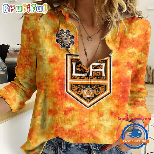 NHL Los Angeles Kings Hockey Team Orange Design Women’s Casual Shirt