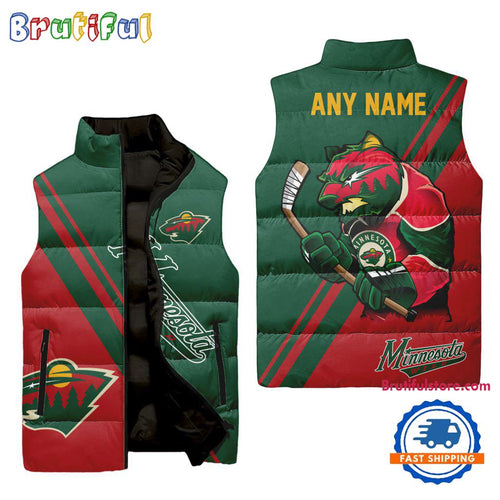 NHL Minnesota Wild Custom Name Sleeveless Puffer Jacket, Hockey Team Jacket Fans Gifts