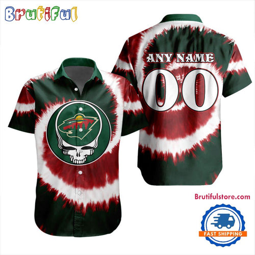 NHL Minnesota Wild Grateful Dead Tie-Dye Hawaiian Design Button Shirt