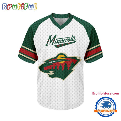 NHL Minnesota Wild Hockey Team Design V-neck Mesh Short Sleeve Jersey