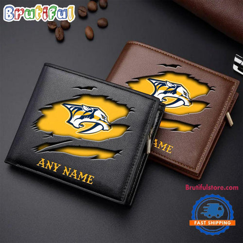 NHL Nashville Predators Custom Name Wallet, Hockey Team Design Men’s Wallet