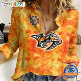 NHL Nashville Predators Hockey Team Orange Design Women’s Casual Shirt