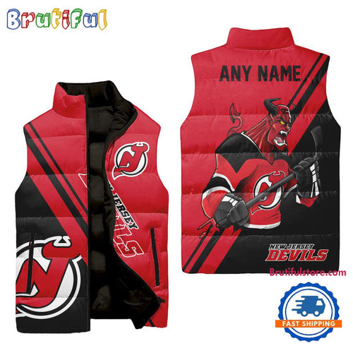 NHL New Jersey Devils Custom Name Sleeveless Puffer Jacket, Hockey Team Jacket Fans Gifts