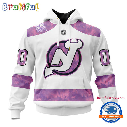 NHL New Jersey Devils Personalized Hockey Fight Cancer Design Limited New Hoodie, Hockey Fight Cancer 3D Shirt