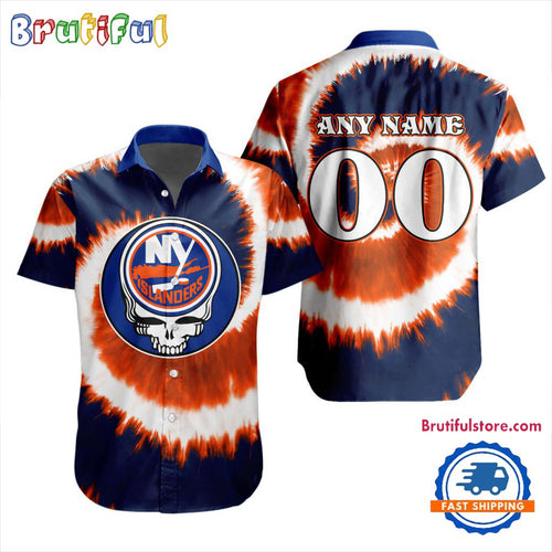 NHL New York Islanders Grateful Dead Tie-Dye Hawaiian Design Button Shirt