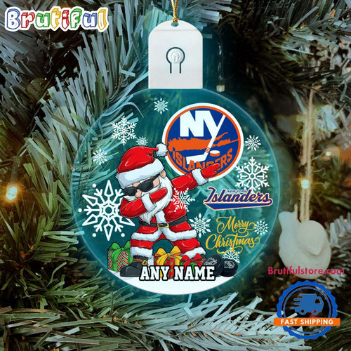 NHL New York Islanders Personalized Santa Claus Hockey Team Logo Christmas Led Acrylic Ornament