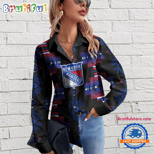 NHL New York Rangers Special Native American Women’s Casual Shirt, Hockey Women’s Casual Shirt