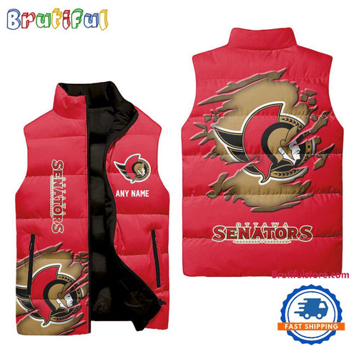 NHL Ottawa Senators Personalized Hockey Logo Team Sleeveless Puffer Jacket