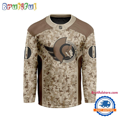 NHL Ottawa Senators Special Veterans Military Desert Camouflage Design Hockey Jersey