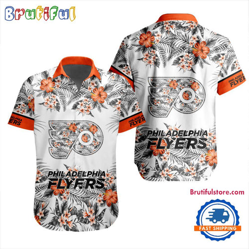 NHL Philadelphia Flyers Special Flower Tropical Design Hawaiian Button Shirt