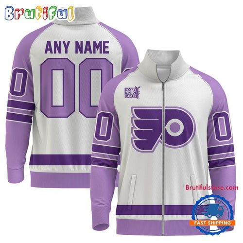 NHL Philadelphia Flyers Special Hockey Fight Cancer Standing Neck Zipper Jacket