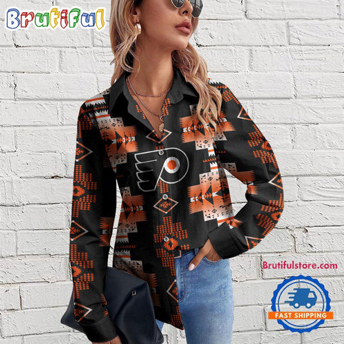 NHL Philadelphia Flyers Special Native American Women’s Casual Shirt, Hockey Women’s Casual Shirt