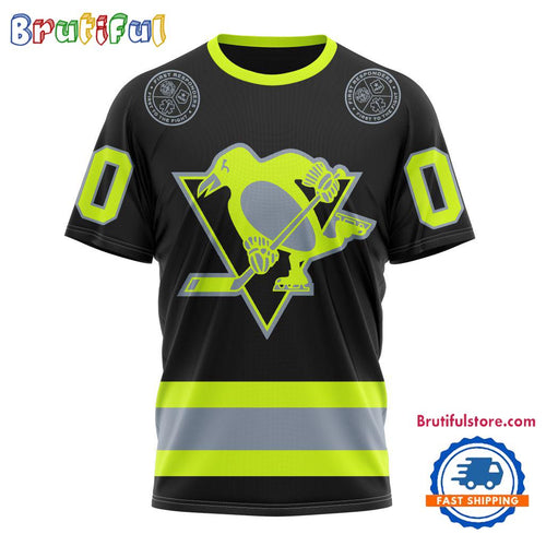 NHL Pittsburgh Penguins Specialized FireFighter Uniforms Color Design T Shirt