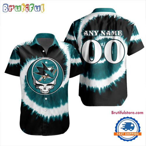 NHL San Jose Sharks Grateful Dead Tie-Dye Hawaiian Design Button Shirt
