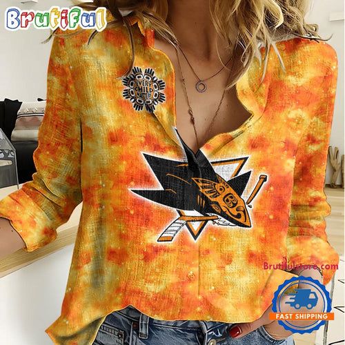 NHL San Jose Sharks Hockey Team Orange Design Women’s Casual Shirt
