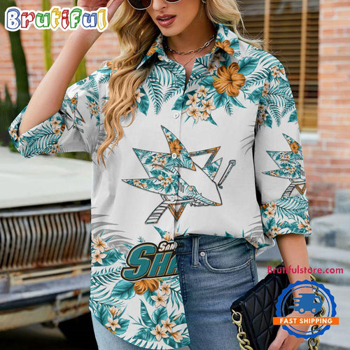 NHL San Jose Sharks Special Hockey Team Hawaiian Design Women’s Casual Shirt