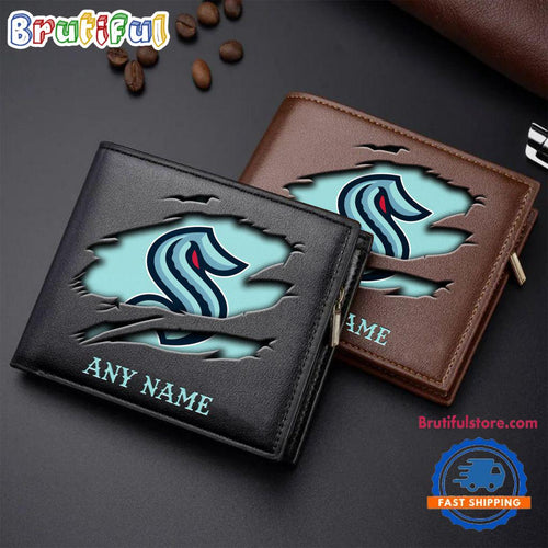 NHL Seattle Kraken Custom Name Wallet, Hockey Team Design Men’s Wallet