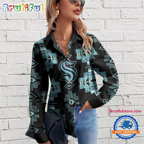 NHL Seattle Kraken Special Native American Women’s Casual Shirt, Hockey Women’s Casual Shirt