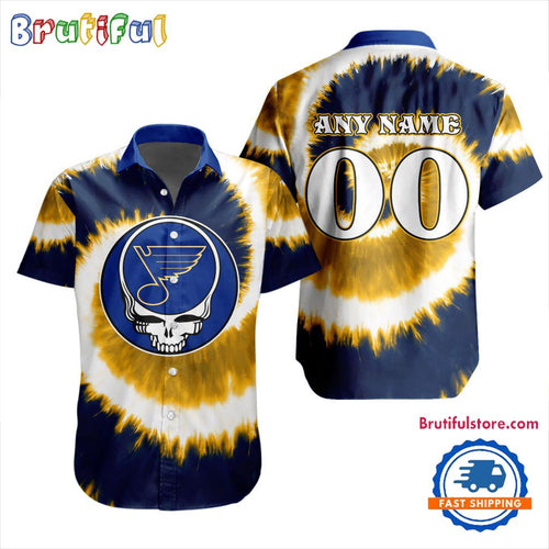 NHL St. Louis Blues Grateful Dead Tie-Dye Hawaiian Design Button Shirt