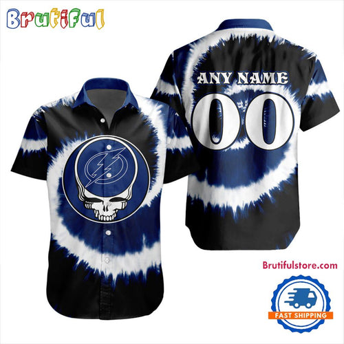 NHL Tampa Bay Lightning Grateful Dead Tie-Dye Hawaiian Design Button Shirt