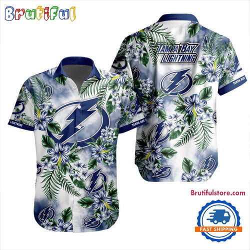 NHL Tampa Bay Lightning Hockey Tropical Flower Hawaiian Design Button Shirt