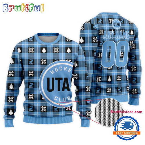 NHL Utah Hockey Club Personalized Snow Tree Ugly Christmas Sweater