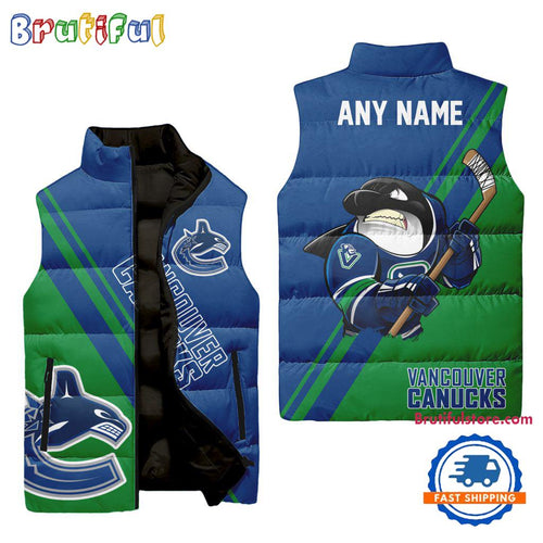 NHL Vancouver Canucks Custom Name Sleeveless Puffer Jacket, Hockey Team Jacket Fans Gifts