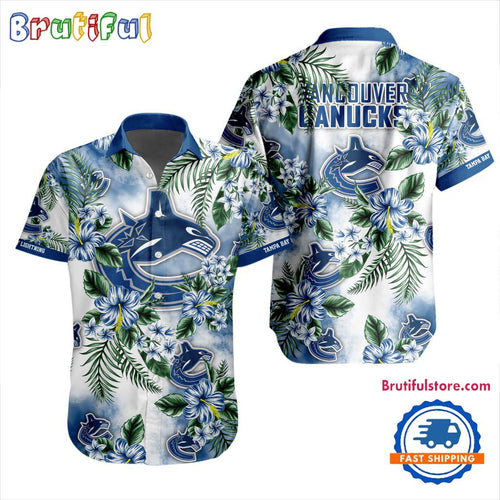 NHL Vancouver Canucks Hockey Tropical Flower Hawaiian Design Button Shirt