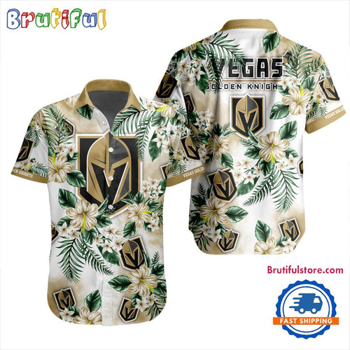 NHL Vegas Golden Knights Hockey Tropical Flower Hawaiian Design Button Shirt