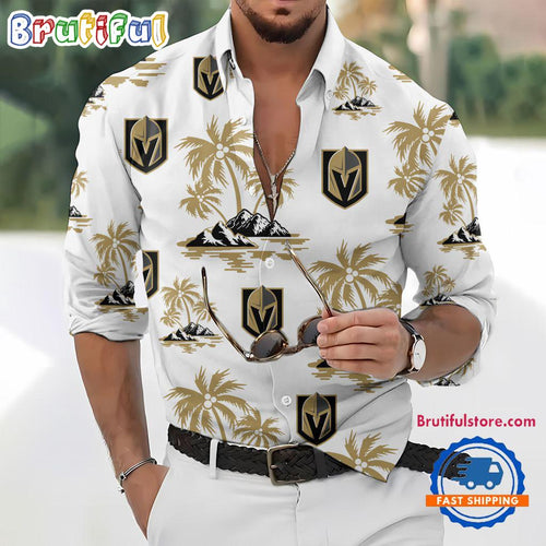 NHL Vegas Golden Knights Special Hockey Long Sleeve Hawaiian Design Button Shirt