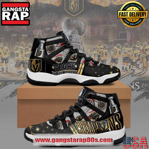 NHL Vegas Golden Knights Stanley Cup Champions Unique Design Air Jordan 11 Sneakers Shoes