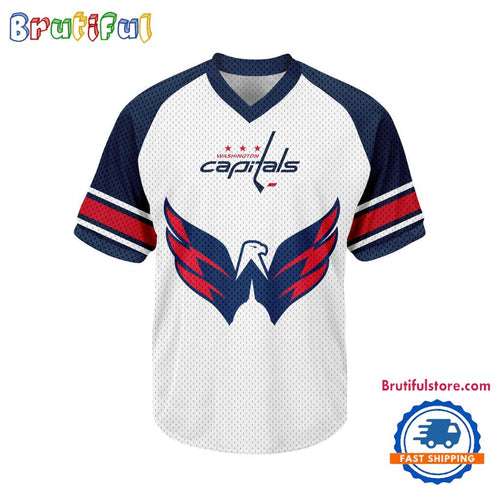 NHL Washington Capitals Hockey Team Design V-neck Mesh Short Sleeve Jersey