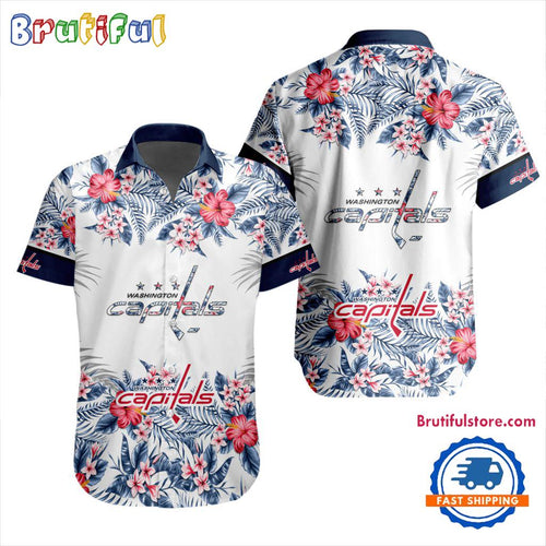 NHL Washington Capitals Special Flower Tropical Design Hawaiian Button Shirt