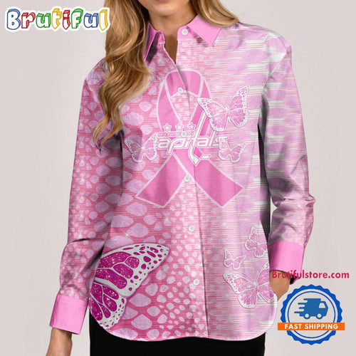 NHL Washington Capitals Special Pink Fight Breast Cancer Women’s Casual Shirt, Hockey Woman Casual Shirt