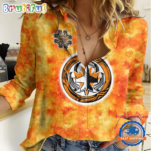 NHL Winnipeg Jets Hockey Team Orange Design Women’s Casual Shirt