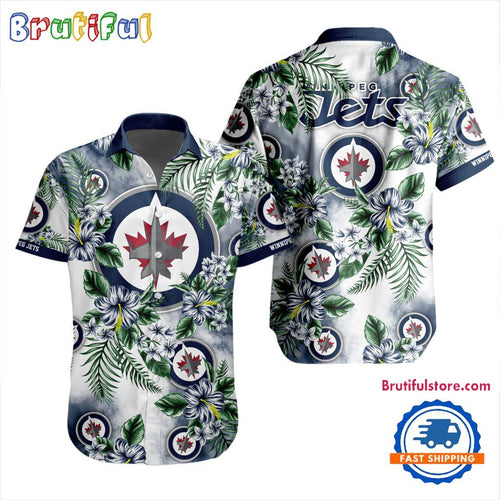 NHL Winnipeg Jets Hockey Tropical Flower Hawaiian Design Button Shirt