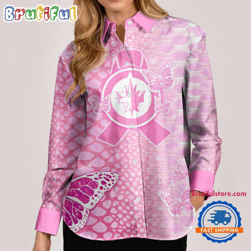 NHL Winnipeg Jets Special Pink Fight Breast Cancer Women’s Casual Shirt, Hockey Woman Casual Shirt