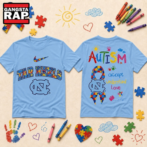 North Carolina Tar Heels NCAA Autism Awareness Puzzle Ribbon Hoodie T-Shirt