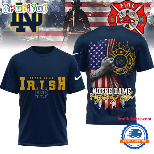 Notre Dame Fighting Irish 2025 NCAA Firefighter American Flag 3D Shirt