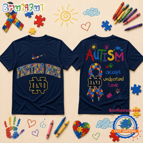 Notre Dame Fighting Irish NCAA Autism Awareness Puzzle Ribbon T Shirt