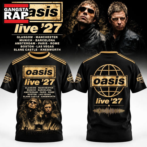 Oasis Live 27 The Band With The 3 Stripes Graphic Black T Shirt