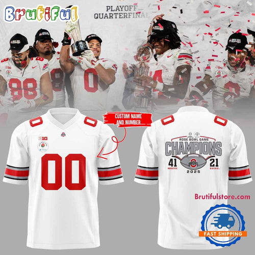 Ohio State Buckeyes Football Limited 2025 Rose Bowl Champions White Jersey Shirt