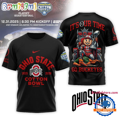 Ohio State Buckeyes NCAA 2025-2026 Cotton Bowl Champions Black 3D Shirt