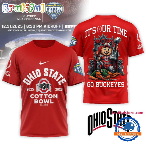 Ohio State Buckeyes NCAA 2025-2026 Cotton Bowl Champions Red 3D Shirt