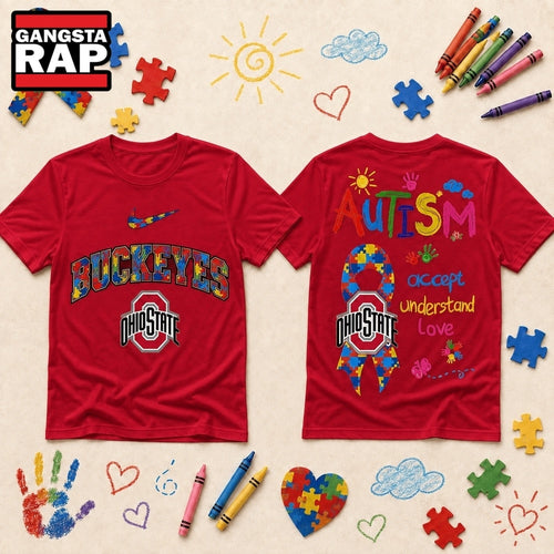 Ohio State Buckeyes NCAA Autism Awareness Puzzle Ribbon Hoodie T-Shirt