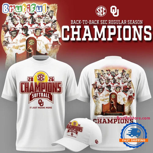 Oklahoma Sooners Softball Back-to-Back SEC Regular Season Champs 2026 White T Shirt
