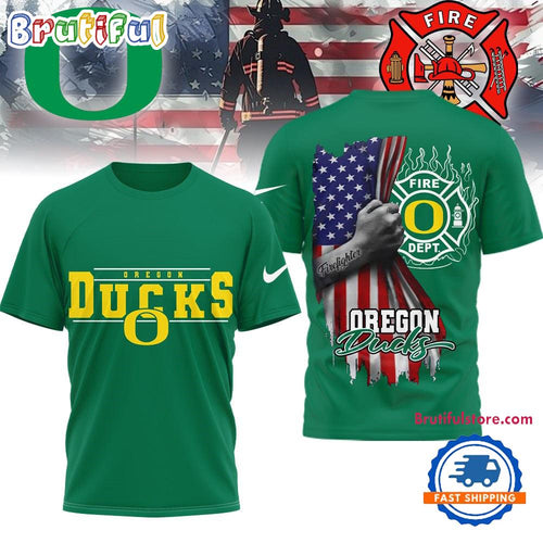 Oregon Ducks 2025 NCAA Firefighter American Flag 3D Shirt